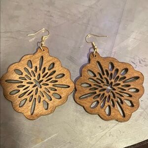 Brown Wooden Cutout Earrings